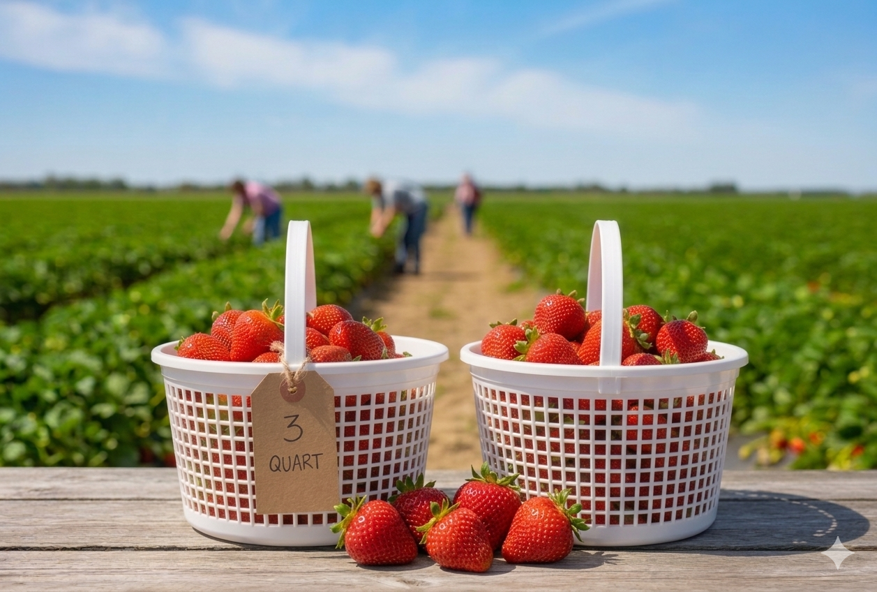 U-Pick strawberry Buskets at Stoub Family Farms in Peotone, IL