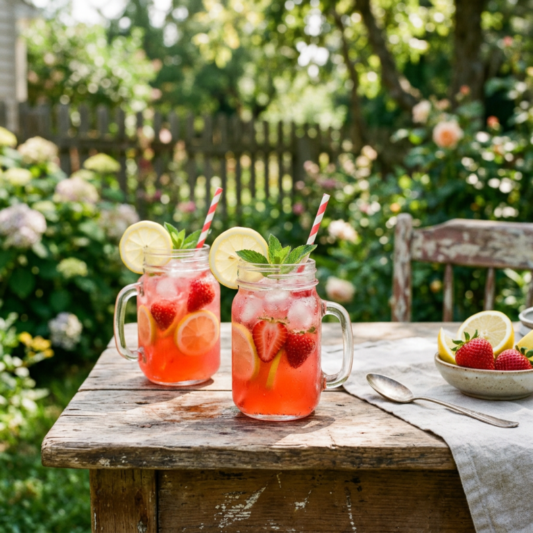 Fresh strawberry lemonade with lemon slices